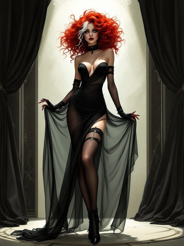 Elegant Gothic Siren on a Dark Stage