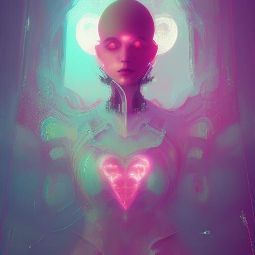 Elegant Fractal Robotic in Glass Ball, Art Nouveau Style