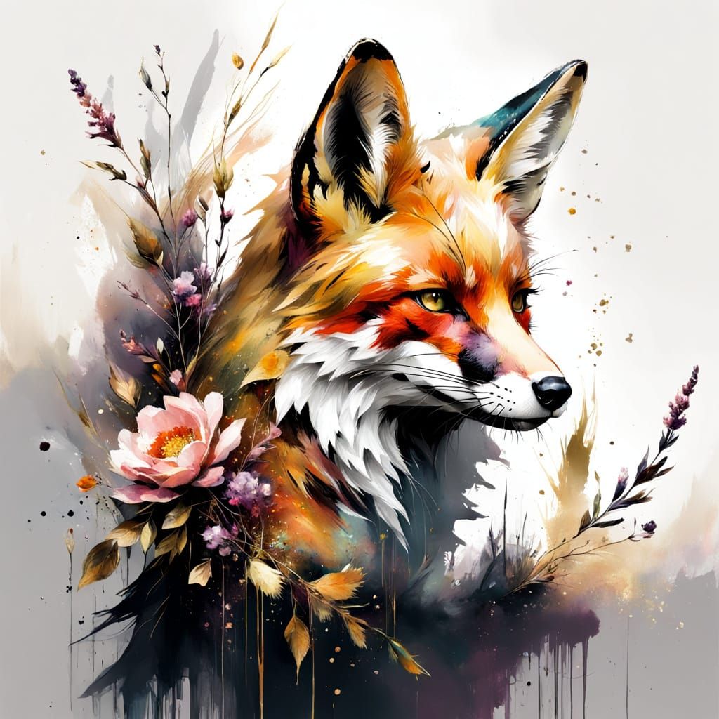 Fox Among Blooming Heather in Gold Glass Art