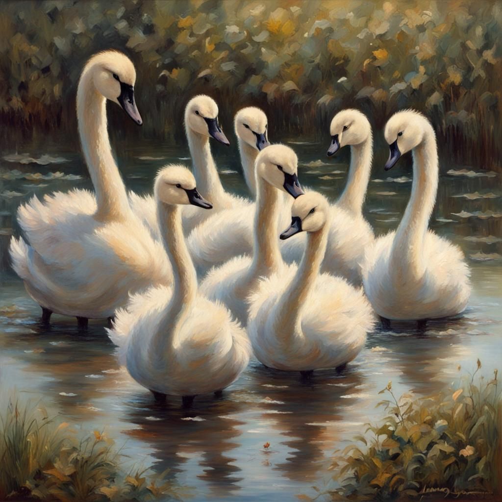 Swan Lake Cygnets Ballet in Oil Painting Style