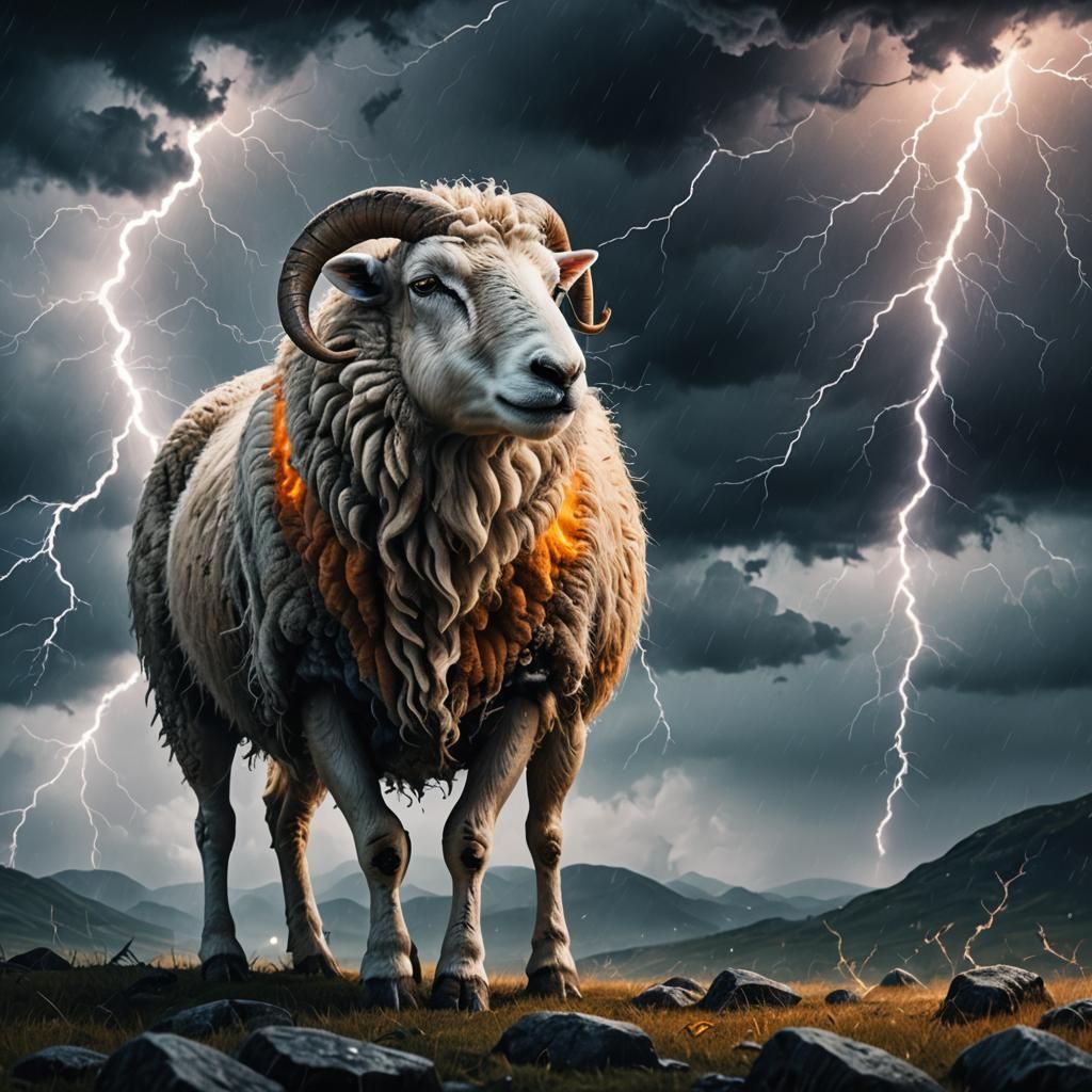 Scared Sheep in Lightning Storm: Fantasy Matte Painting