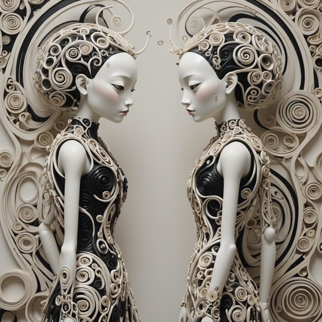 Contrasting Humanoid Figures Divided by a Line