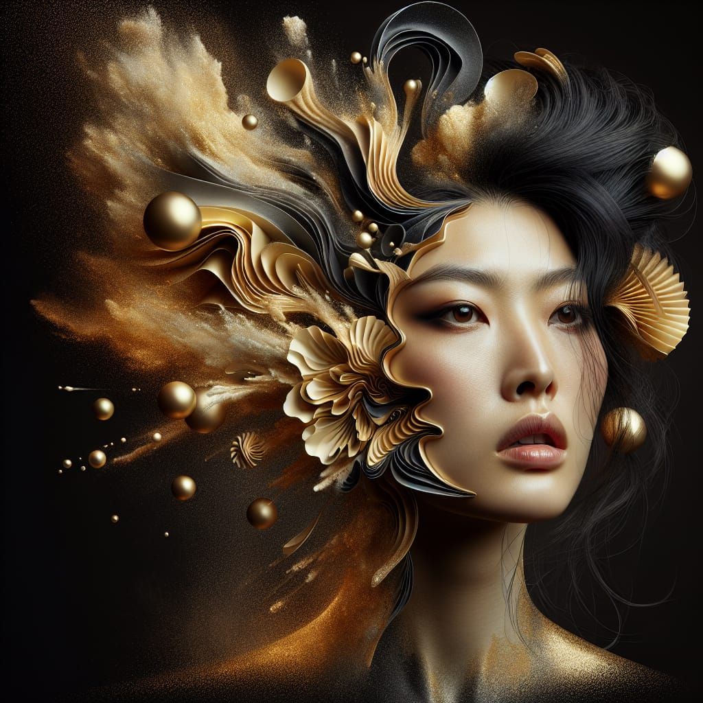 Surreal Asian Woman Portrait in Origami Style