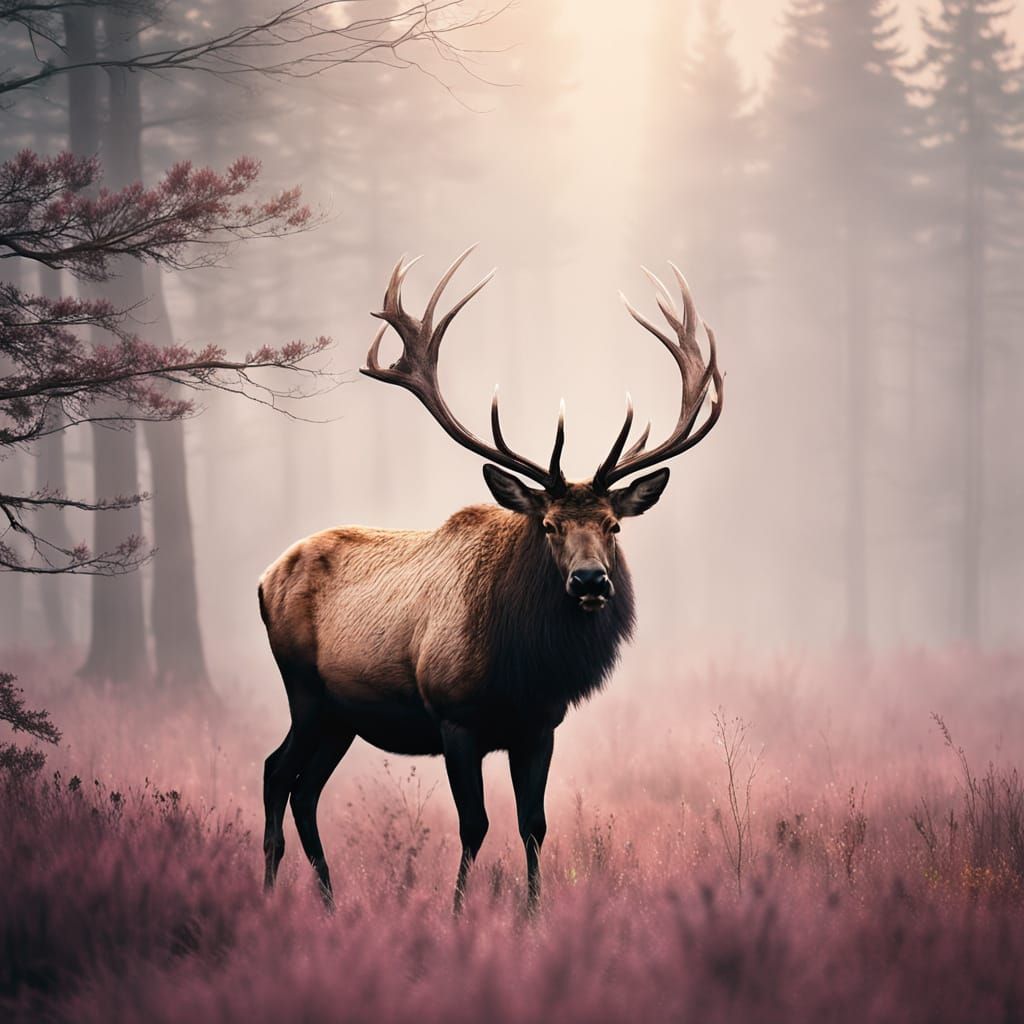 Ethereal Highland Moor Landscape with Majestic Elk
