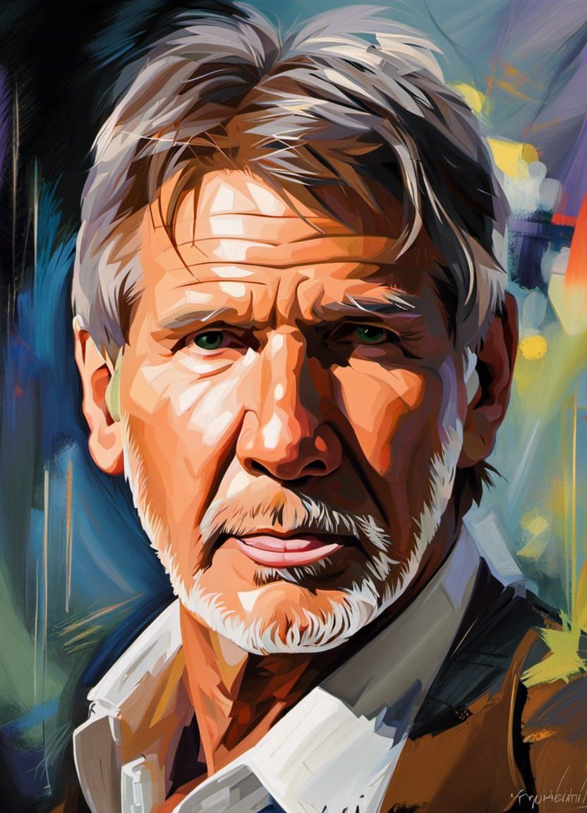 Harrison Ford Portrait in Expressionist Action Painting Styl...