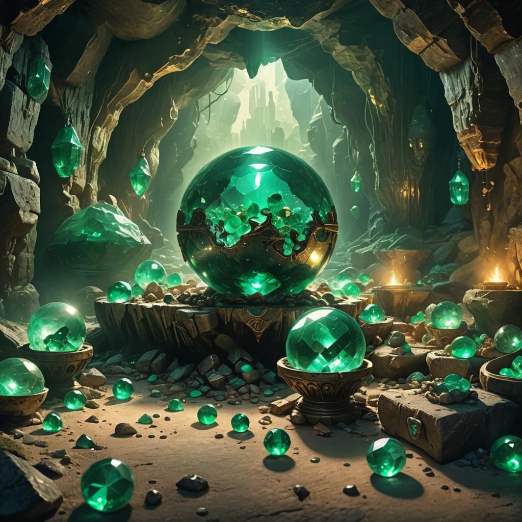 Luminescent Emeralds in Mystical Cave, Fantasy Art