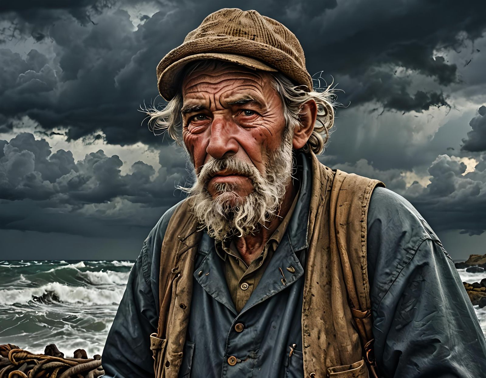 An old fisherman's portrait.