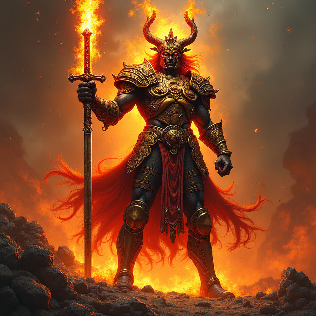 Majestic Mexican Fire God in Volcanic Landscape