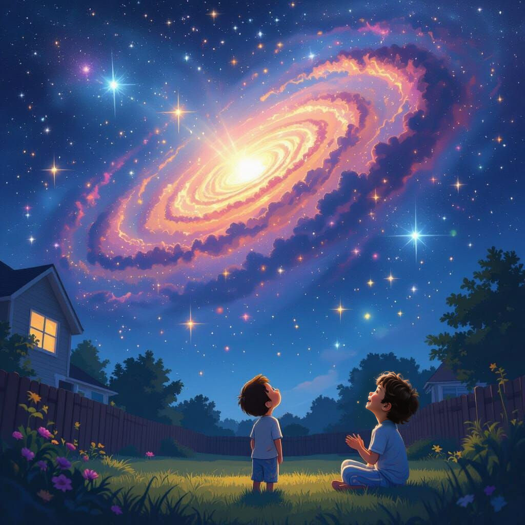 Cosmic Amusement: Galaxy Laughs at Boy