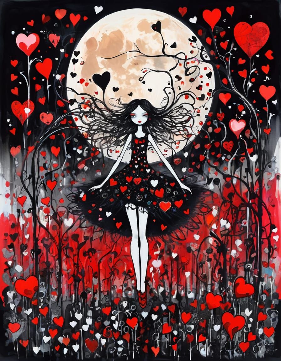 Fairies Amidst Black Hearts and Blood Moon