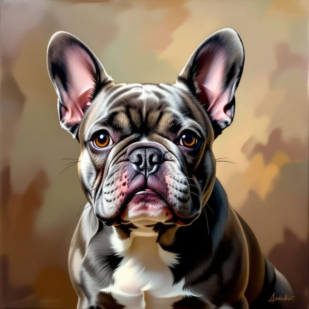 French Bulldog Portrait in Flemish Oil Painting Style
