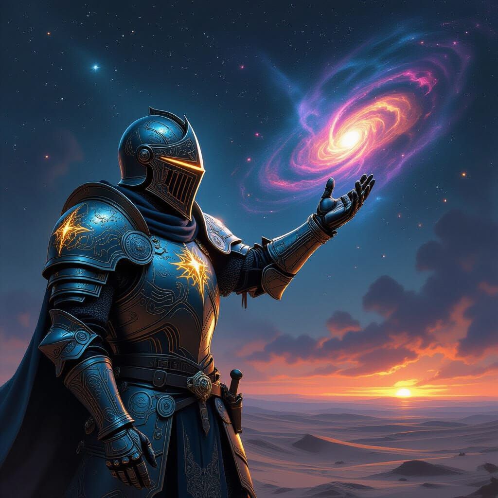 Lone Knight on Alien Planet in Sci-Fi Fantasy Style