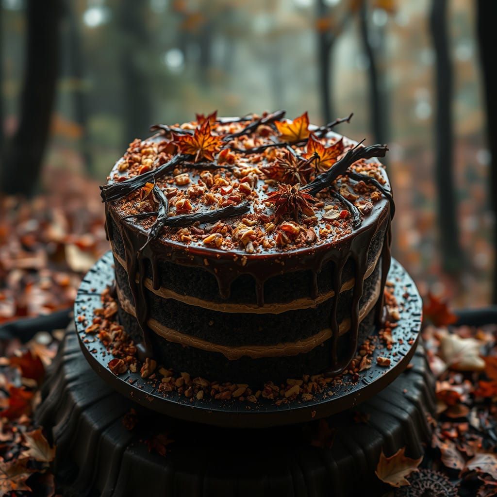 An autumn forest woodland fudge layered cake