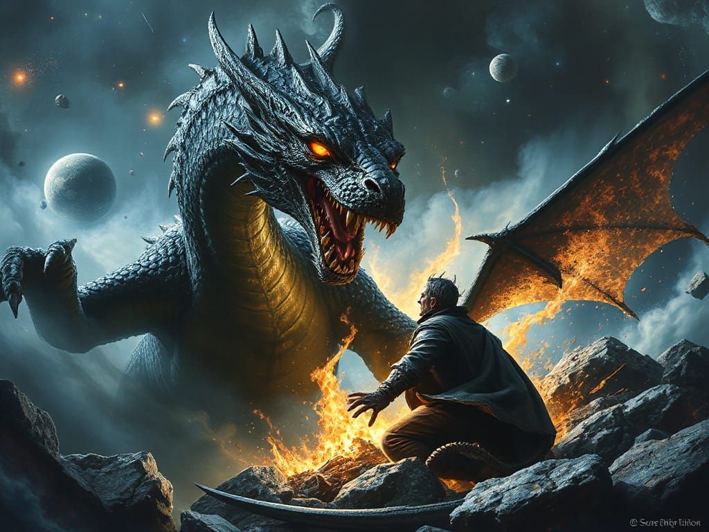 Ancient Dragon Battles Demon Prince in Cosmic Vortex