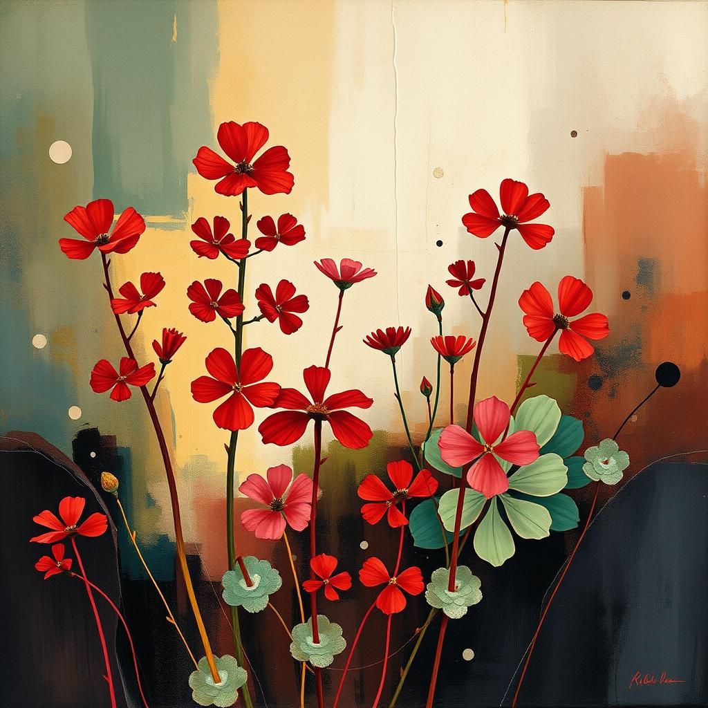 Abstract Crimson and Clover Fine Art