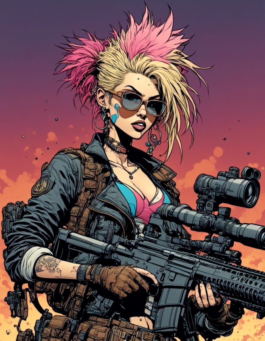 Tank girl art style of jamie hewlett <lora:Comic Book XL:1.0...