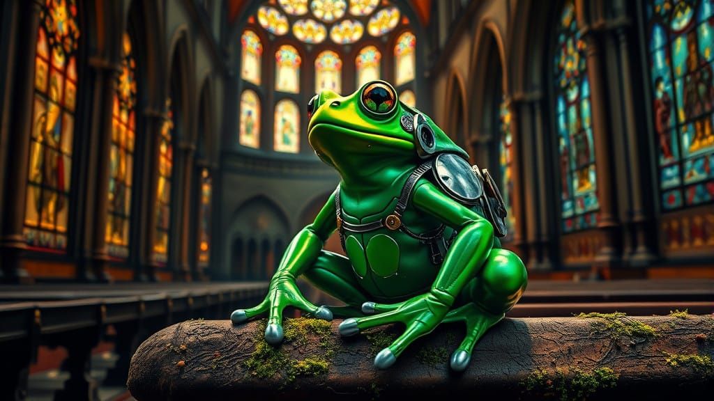 Emerald Frog in Cyberpunk Baroque Sanctuary