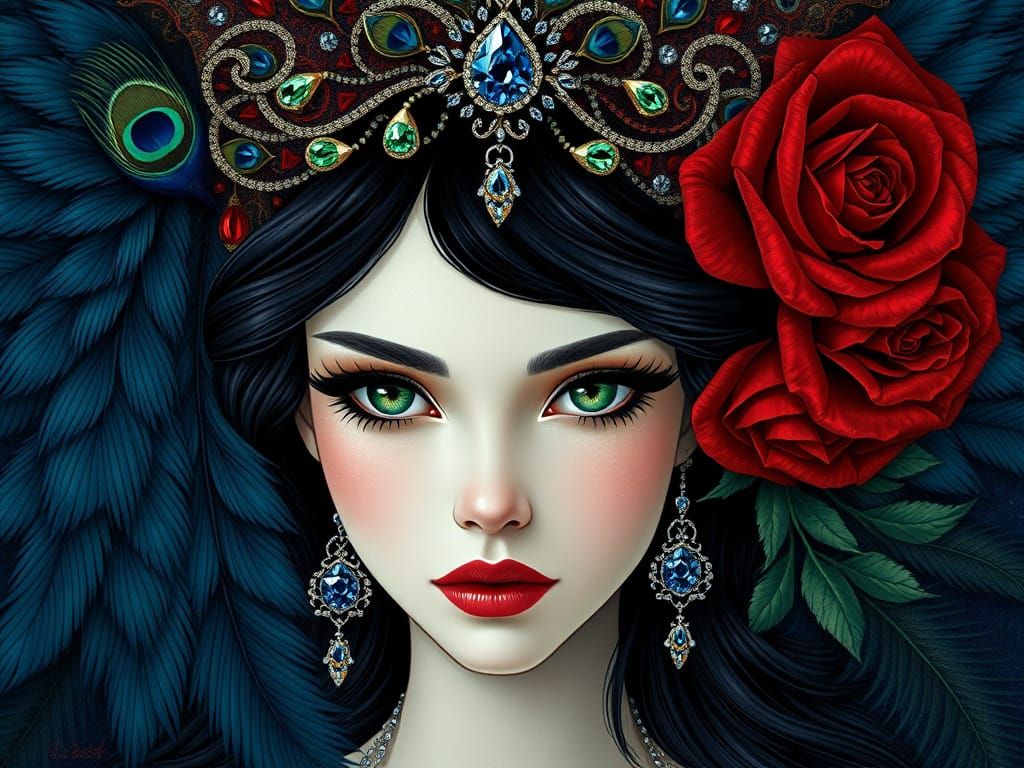 Ethereal Queen of Whispers in Art Nouveau Splendor