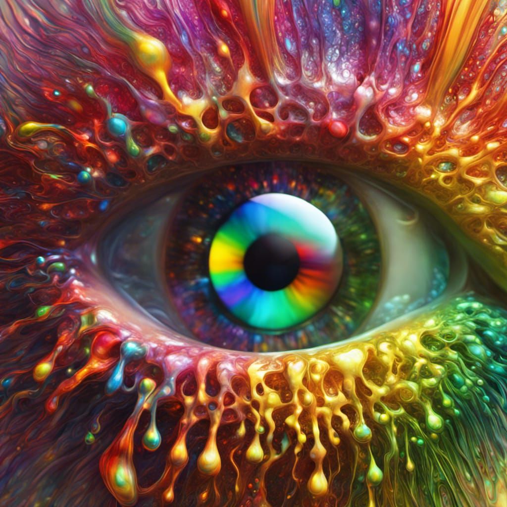 Rainbow Eyeball Macro World in Surrealcore Style