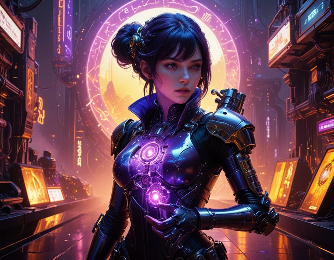 Steampunk Mad Scientist with Glass Arm and Violet Engine