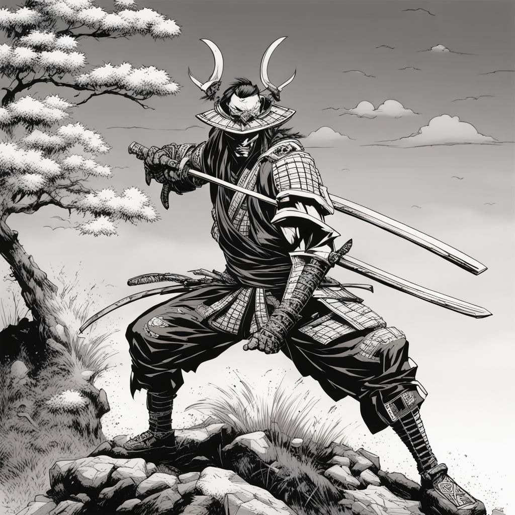 Black and white samurai comic style Todd McFarlane