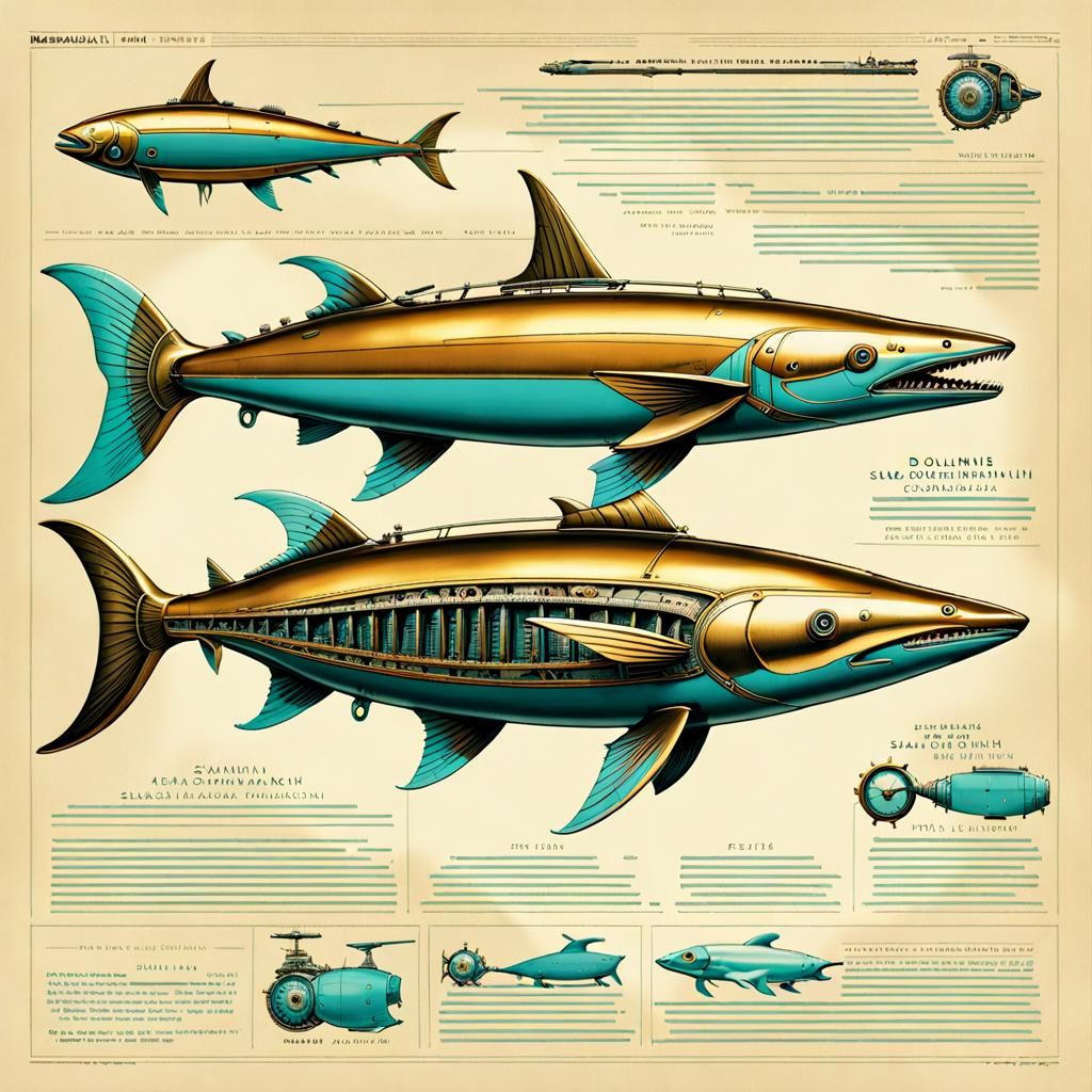 Mechanical Fish Concept Art in Steampunk Style