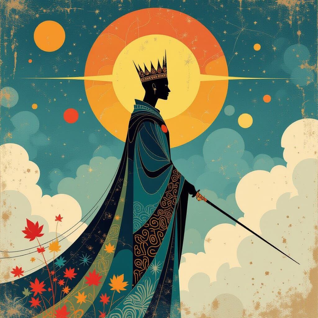 Mythical Autumn King in Watercolor Style