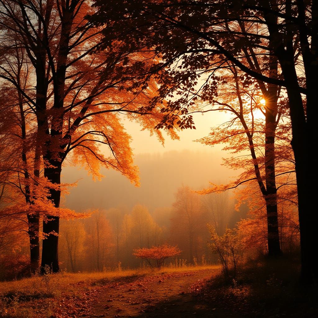 Autumn Landscape in Golden Light, Photographic Style