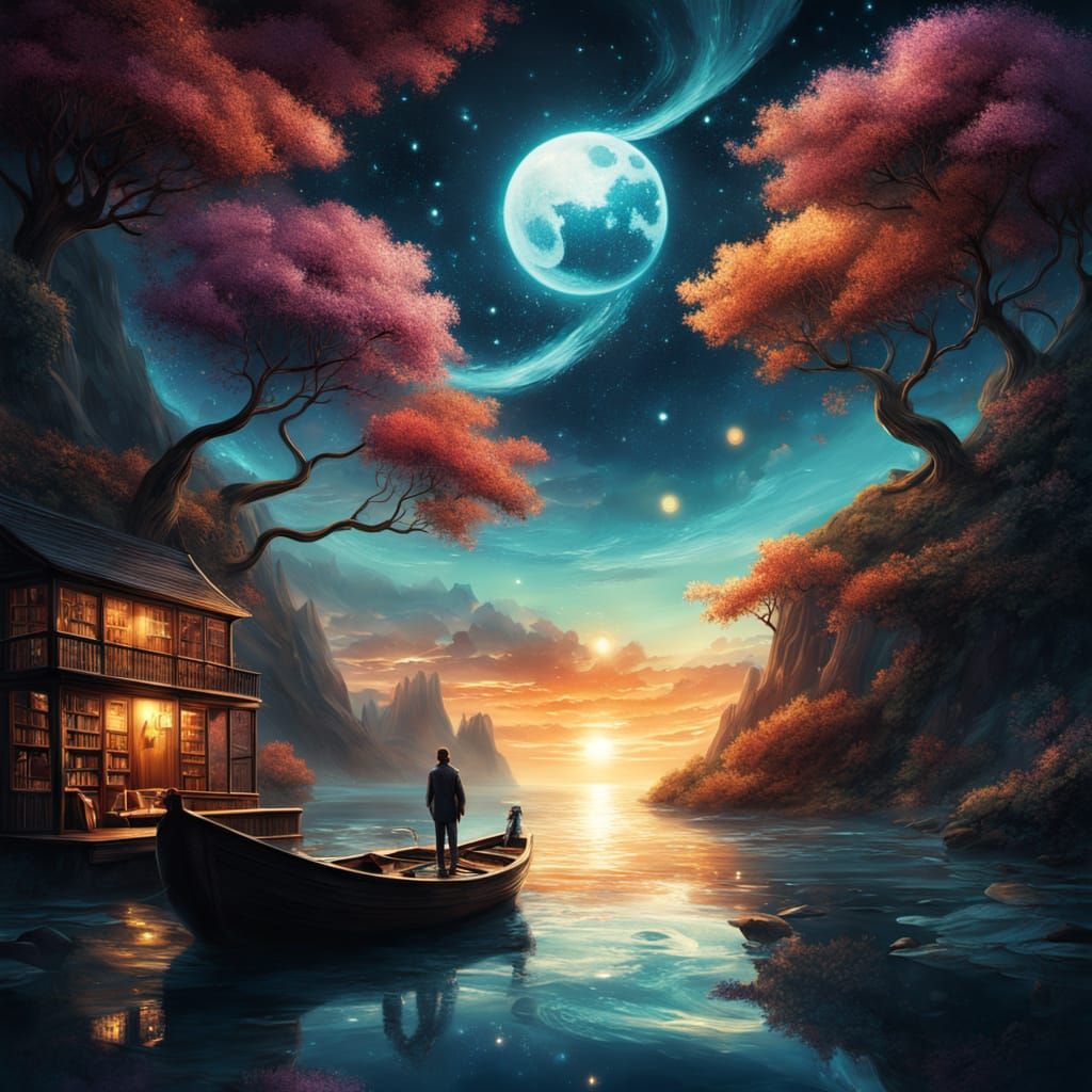 Ethereal Galaxy Under Yin Yang Moon