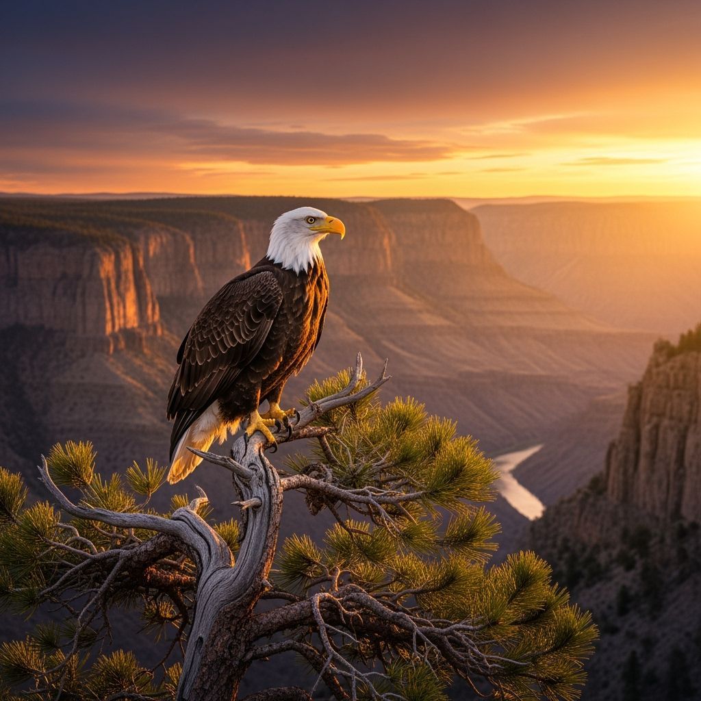 Majestic Bald Eagle at Sunset Over Canyon