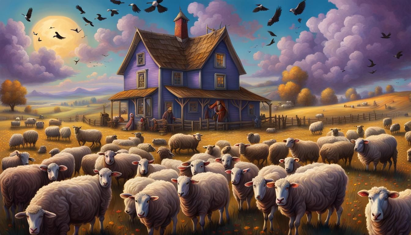Surreal Farm Scene with Scarecrow in Mark Ryden Style