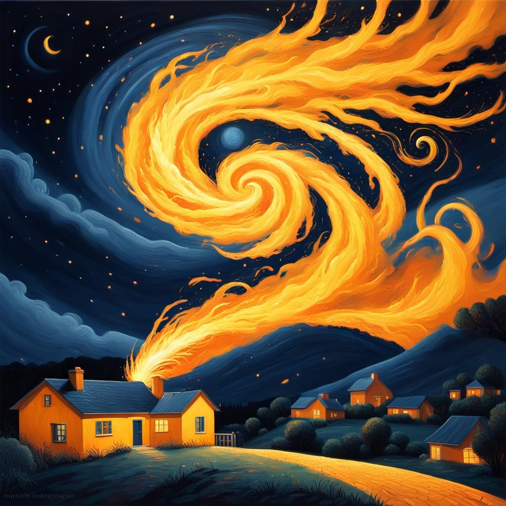 Comet Illuminates House in Post-Impressionist Sky