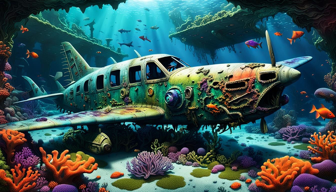 Underwater Plane Wreck Fantasy Concept Art