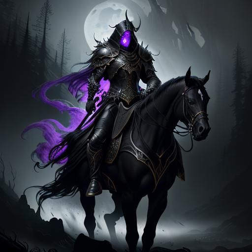 Headless Horseman in Misty Forest, Dark Fantasy Art