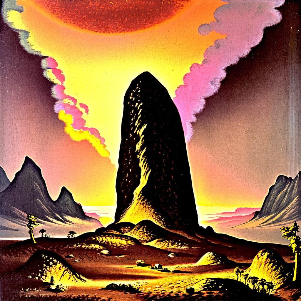 Cosmic Landscape With Ancient Monolith and Nebulae Sky