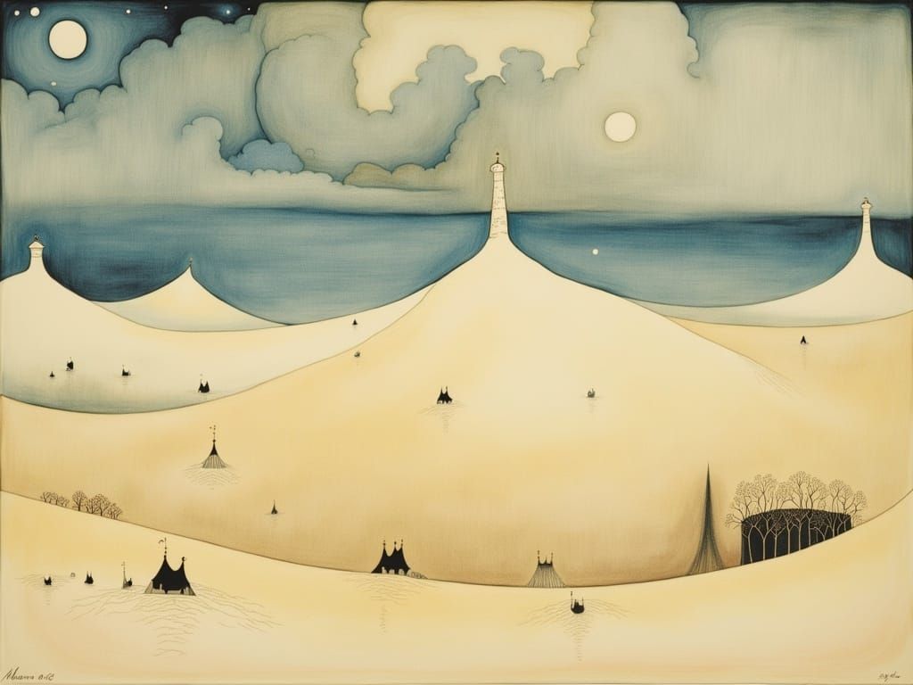 Mystical Oasis in a Vast Endless Desert Landscape