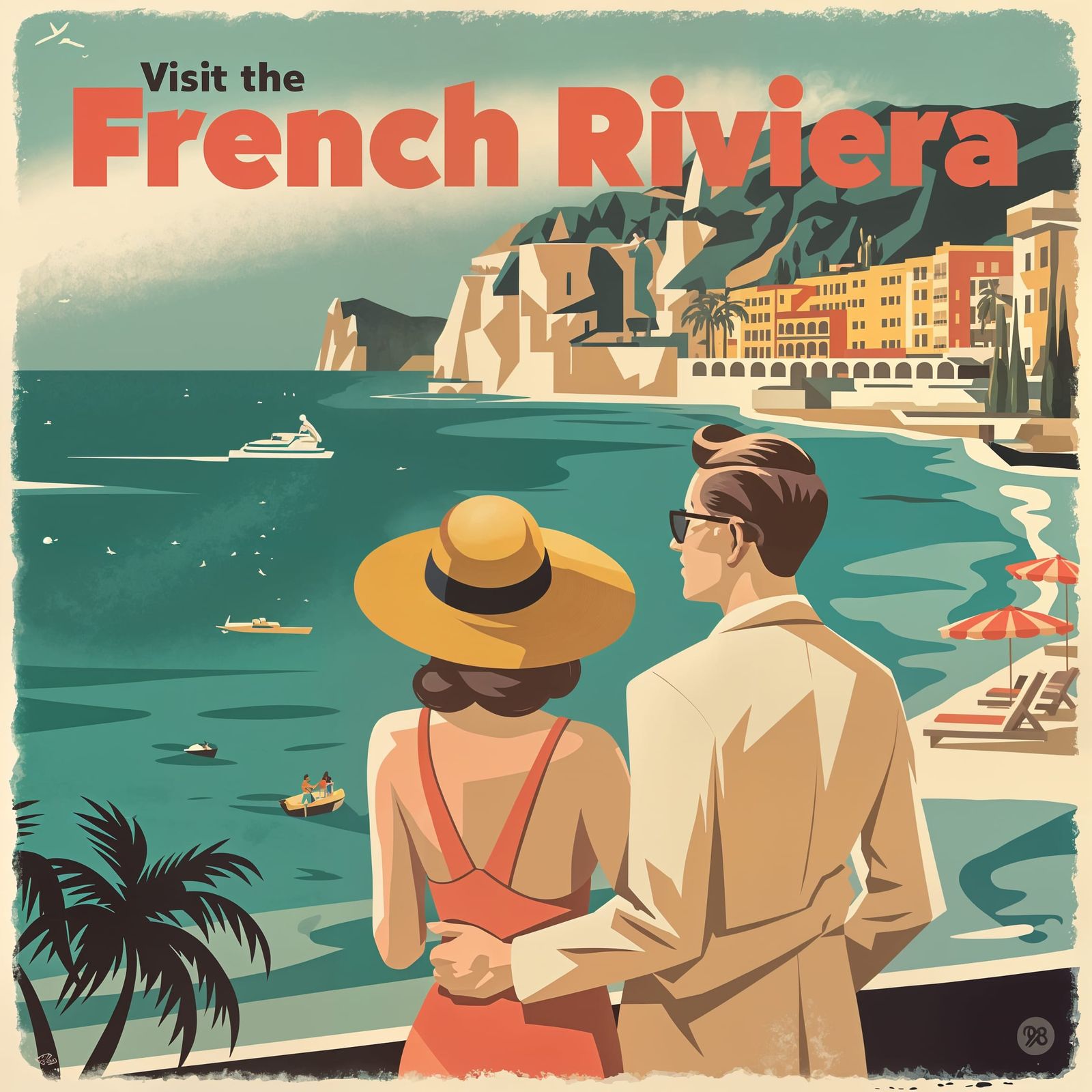 Vintage Travel Poster: French Riviera Seaside Escape
