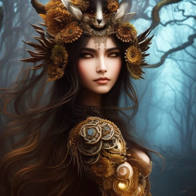 detailed portrait of a wolf woman