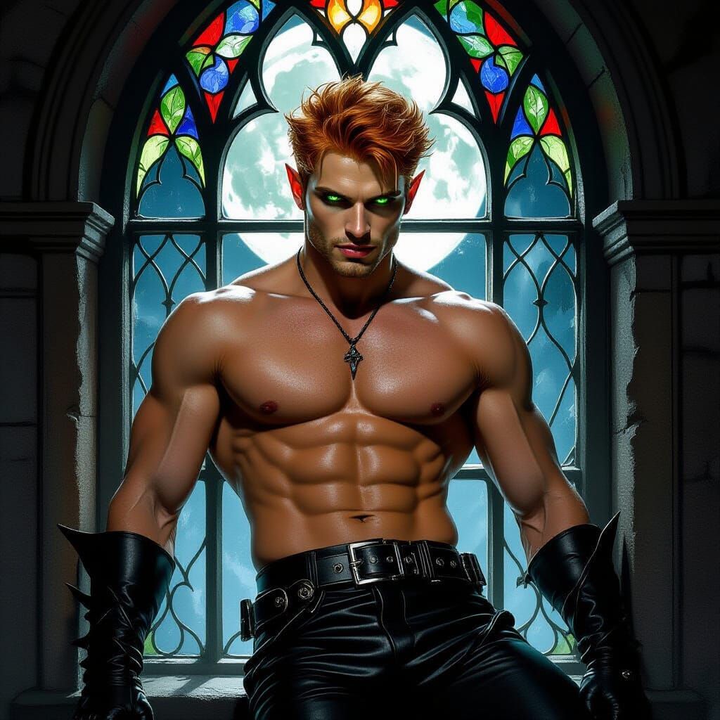 Ginger Vampire Floating by Gothic Window