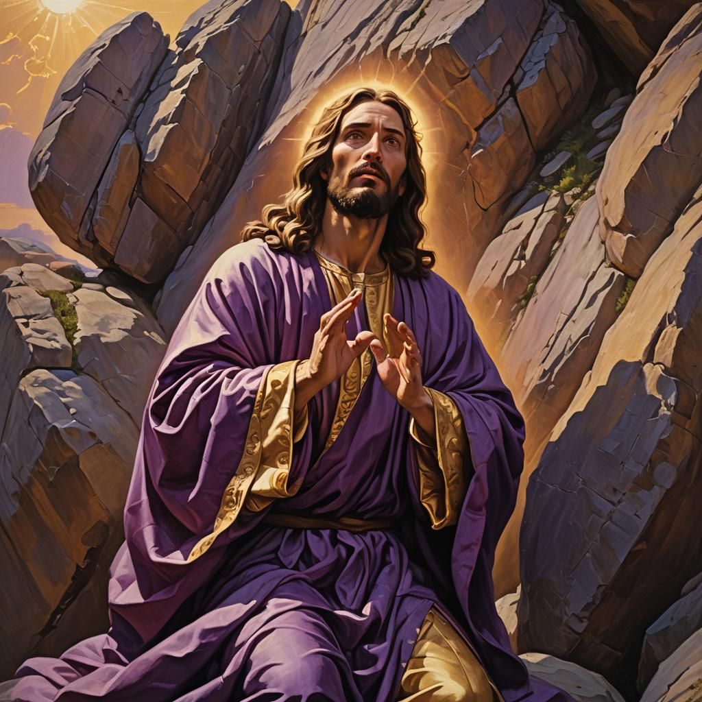 Jesus Praying: Baroque Oil Painting with Divine Light