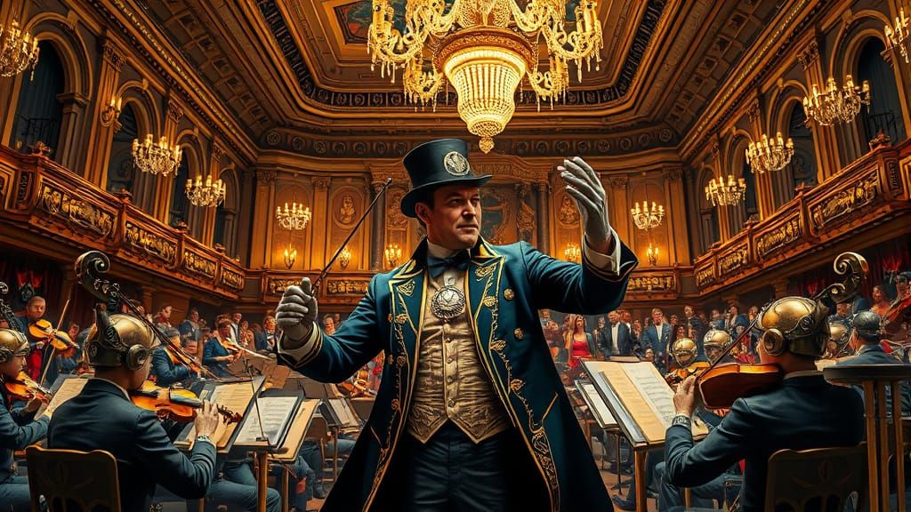 Steampunk Maestro Conducts Automaton Orchestra