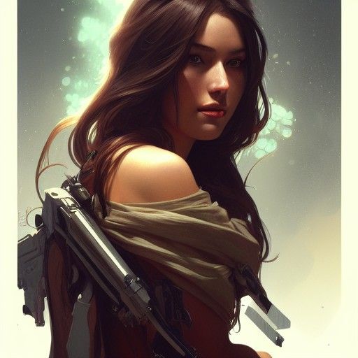 Brunette Bounty Hunter Portrait in Art Nouveau Style