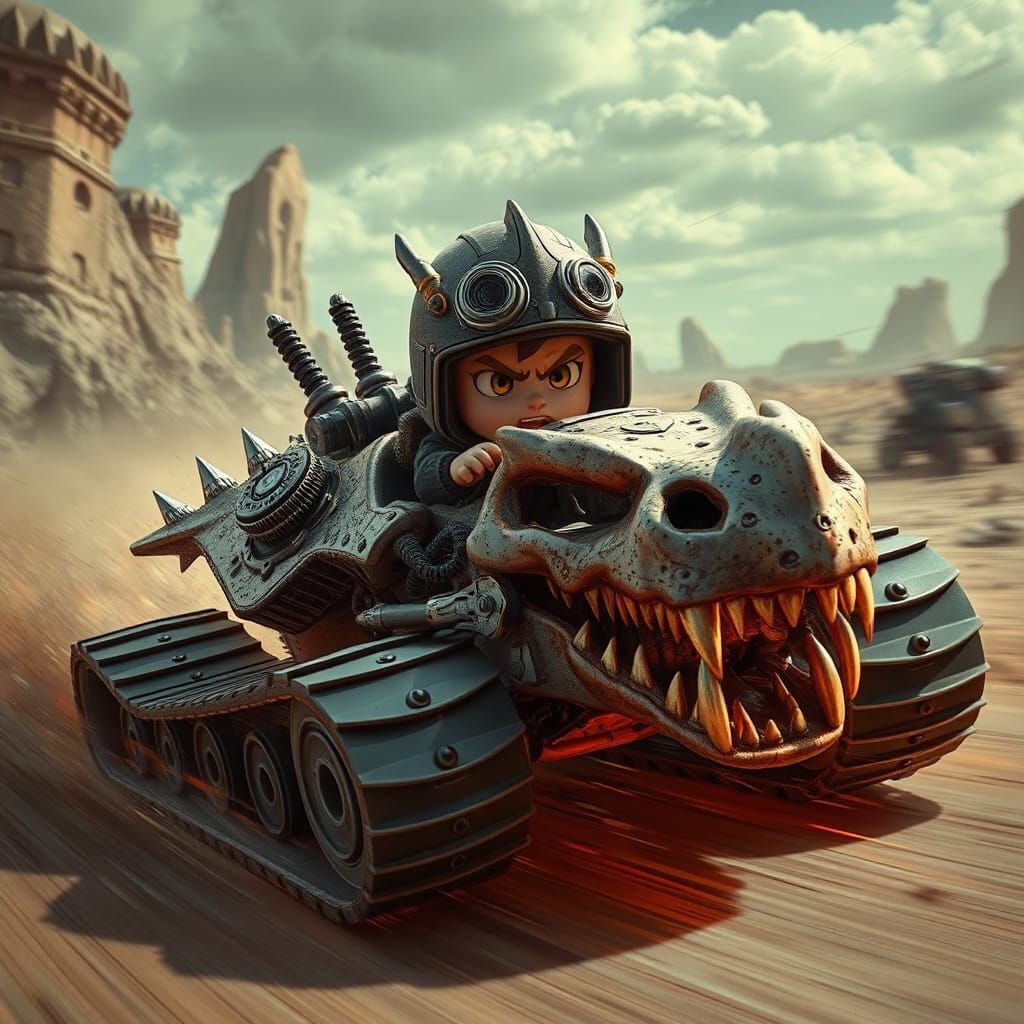 Chibi Road Warrior Races Dragon Tank in Mad Max Style