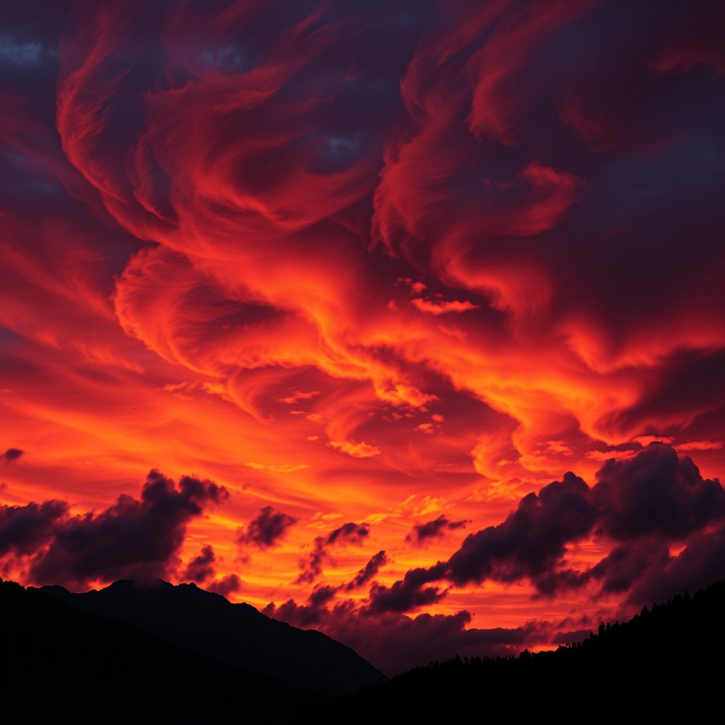 Dramatic Twilight Sky with Fiery Clouds