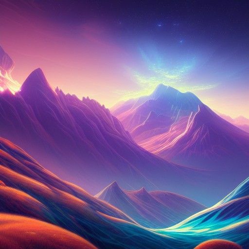 Cosmic Mountain Landscape in Surreal Style