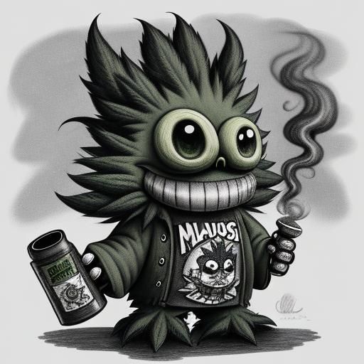 Cartoon Plush Marijuana Monsters in Charcoal Style