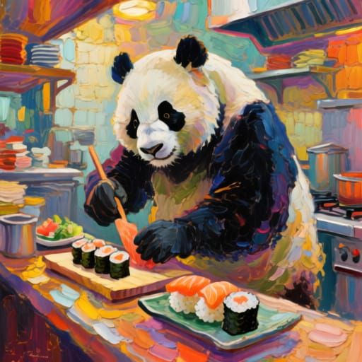 Panda Chef Creates Sushi in Epic Impressionist Masterpiece