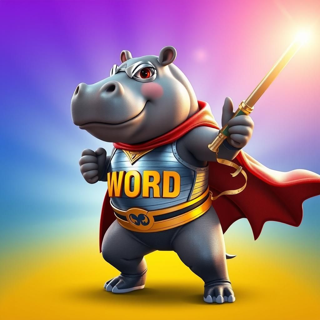 Hippo Hero with Pencil-Sword in 3D Digital Art
