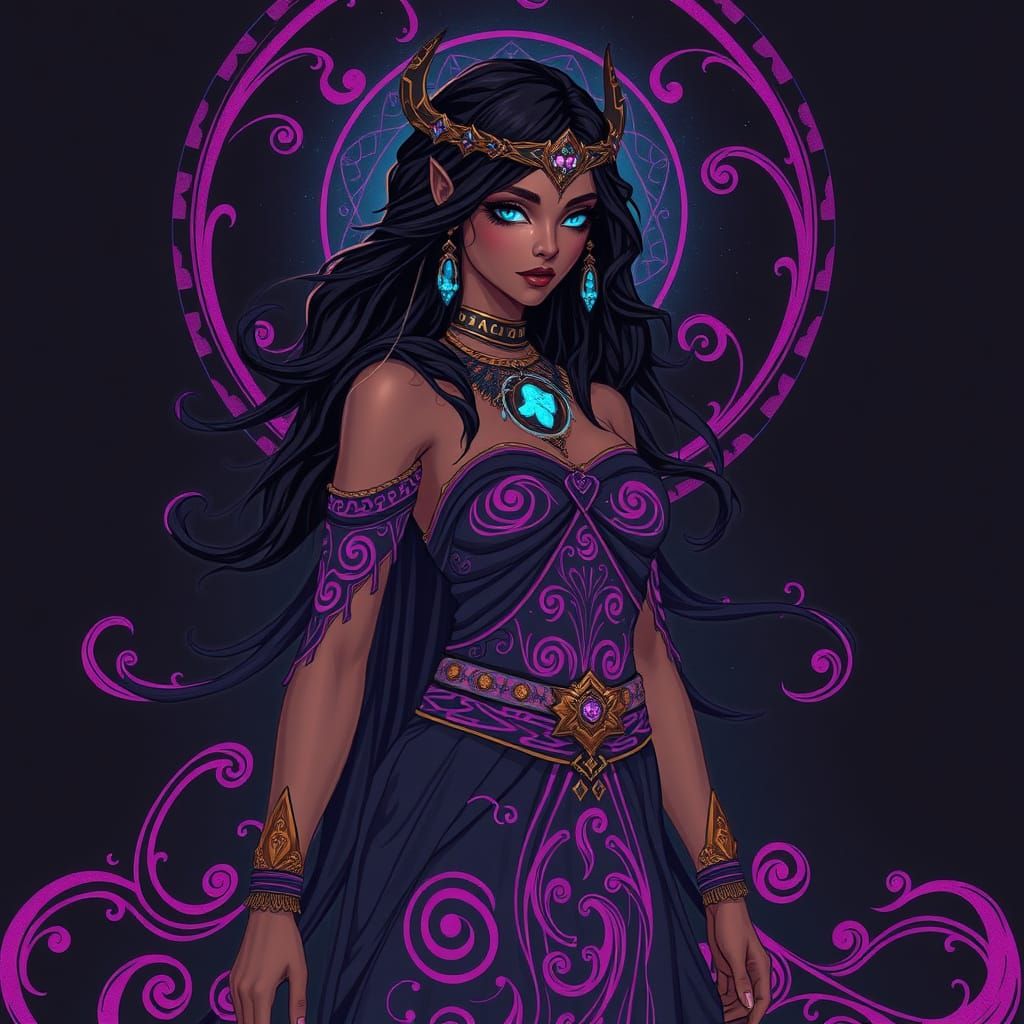 Ethereal Warrior Goddess in Mesopotamian-Inspired Attire