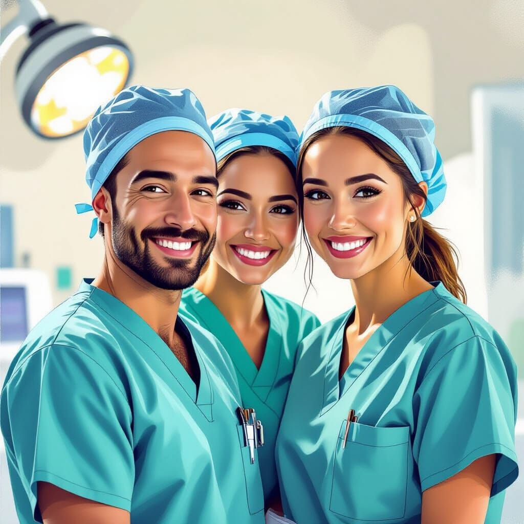 Smiling Healthcare Workers in Comic Book Style
